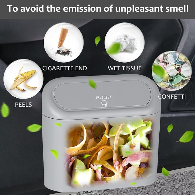 Accmor Car Trash Can, Portable Vehicle Trash Bin with Lid, Mini Car Dustbin Garbage Organizer Holder with One Roll Trash Bag, Leakproof Hanging Cars Storage Bag Container for Auto, SUV, Office (Grey) - Image 7