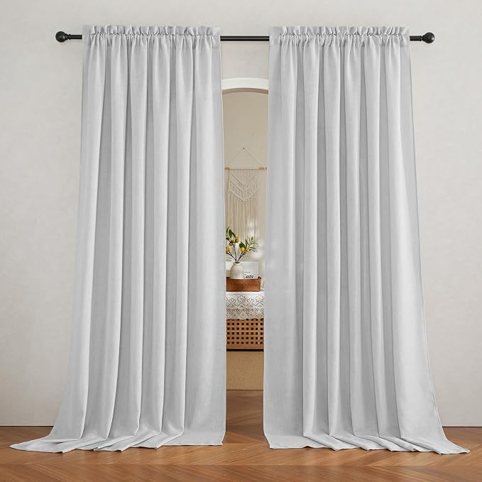 RYB HOME Semi Sheer Curtains 102 inches Long for Living Room | Vertical Soft, Machine Washable, Light Filtering Drapes, Dove Grey, Rod Pocket, W52 x L102, 2 Panels - Image 7