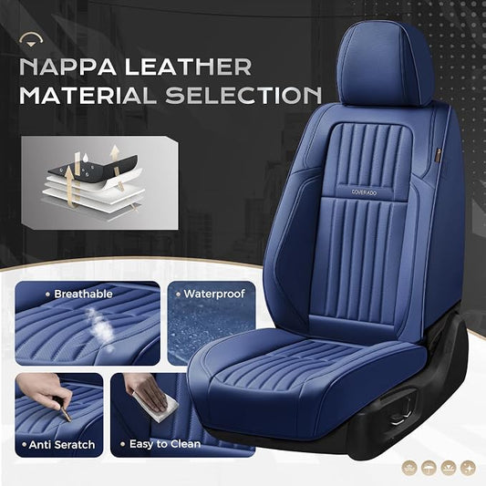 Coverado Car Seat Covers Front Seats, Seat Covers for Cars, Car Seat Protector, 2-Pack Car Seat Cushion Nappa Leather, Waterproof Seat Covers Carseat Cover Universal Fit for Most Cars Trucks(Blue) - Image 2