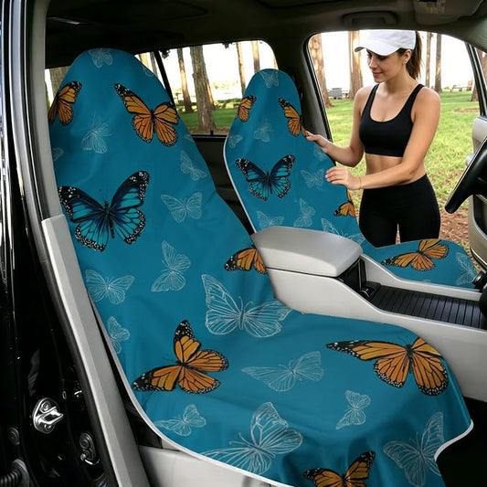 2 Pack Car Towels Seat Cover with Storage Bag, Multifunctional Microfiber Towel for Gym Outdoor Sport Running,Picnic, Beach, Pet Dog Travel,Fits Car SUV Truck (Blue Butterflies) - Image 2