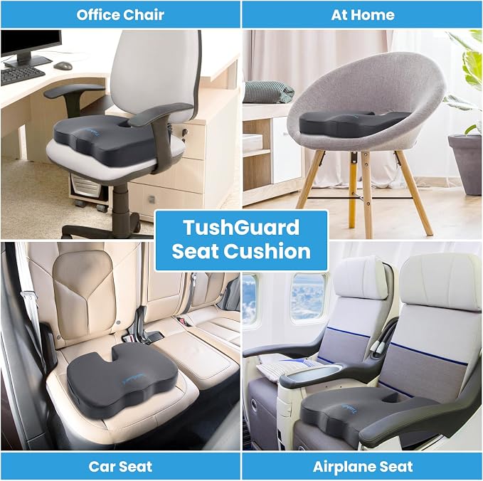 Memory Foam Seat Cushion for Office Chair, Car Seat, Gray, XXL | Office Chair Cushion for Car, Airplane - Chair Pad for Long Sitting Sciatica, Hip, Coccyx,Tailbone Pain Relief, Butt Pillow - Image 7