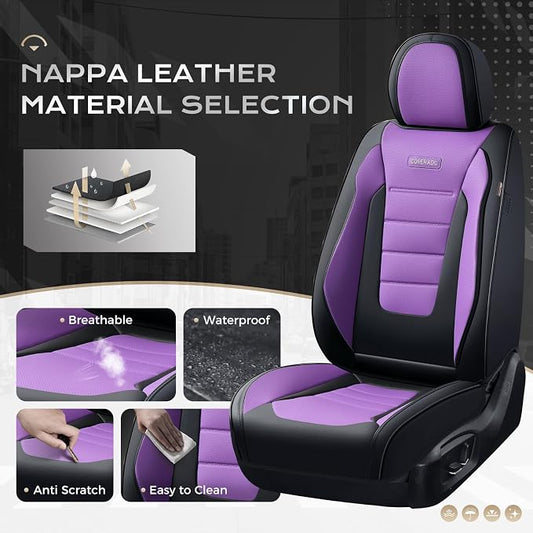 Coverado Car Seat Covers Front, Seat Covers for Cars, Waterproof 2-Pack Car Seat Cushions, Leather Carseat Seat Protectors, Universal Seat Covers Fit for Most Sedans SUV Pick-up Trucks(Black&Purple) - Image 2