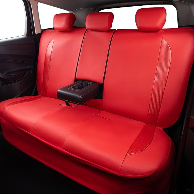 Flying Banner car seat Covers Protects Water Proof Faux Leather Carbon Fiber Fronts Rear Bench Covers (Red Red, Full Set - 8PCS) - Image 6