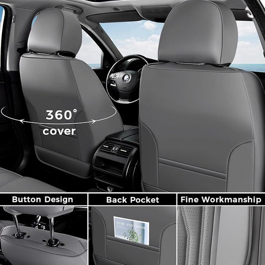 Coverado Front Seat Covers, Car Seat Protector, Waterproof Nappa Leather Cushion, Fit for Most Sedans SUV Pick-up Truck-Gray - Image 2