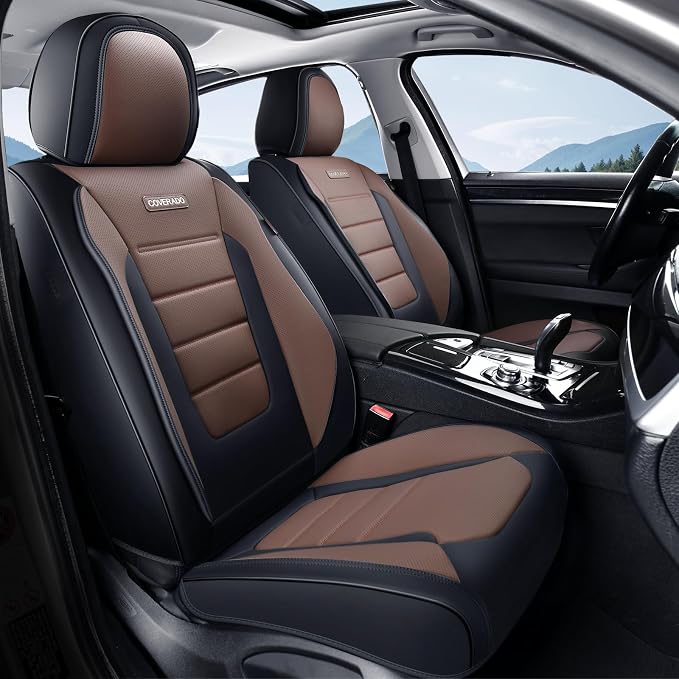 Coverado Car Seat Covers Full Set, Nappa Leather Seat Covers for Cars, Car Seat Protector Car Seat Cushion, Front and Back Seat Protectors Cushions Universal Fit for Most Cars Vehicles(Black&Coffee) - Image 9