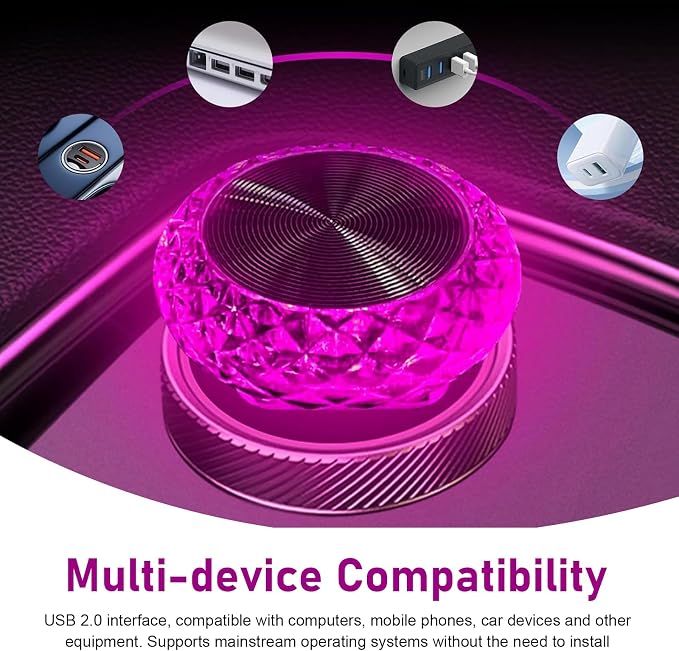USB LED Car Interior Atmosphere Lamp, Mini Crystal Car LED Night Light, Plug-in Night Ambient Lighting, Universal USB Ambient Light for Cars SUVs Trucks RVs (Purple) - Image 7