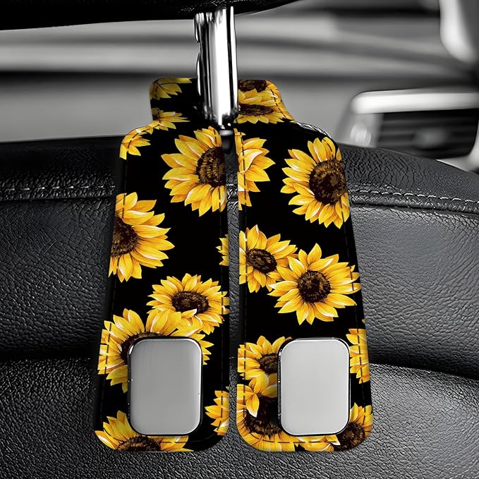 Car Seat Back Storage Headrest Hook, Premium Leather Double Metal Hook, Hanger Storage Organizer for Purse Cloth Bag, Car Interior Accessories Cute Yellow Sunflowers - Image 6