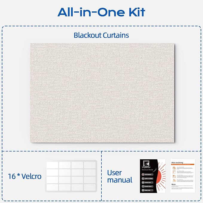 Linen Blackout Curtains for Bedroom, 39" x 58" Portable Blackout Blinds | 100% Blackout Window Cover with Hook&Loop Strip, Temporary Blackout Shades, Blackout Window Film for Nursery Travel RV- Cream - Image 8