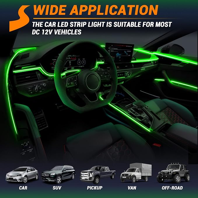 Interior Car LED Strip Lights 315 inches Fiber Optic tubing USB Powered RGB 6 in 1 Car Neon with Wireless APP and Remote Control, Ambient Lighting Kits 16 Million Colors,Sync to Music - Image 8