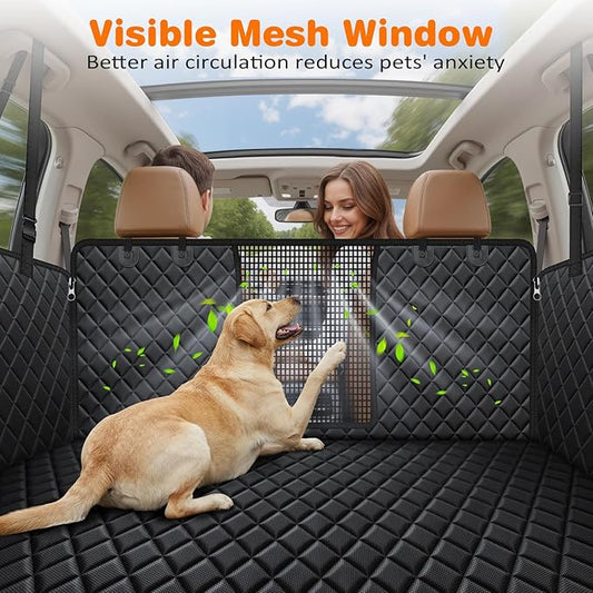 URPOWER 4 in 1 Dog Car Seat Cover for Back Seat, Waterproof Hammock | Mesh Window, Side Flaps, 600D Oxford, Scratch Resistant, Non-Slip, Easy Install, Machine Washable, Dog Seat Belt Included - Image 2