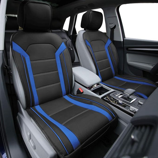 FH Group Car Seat Cover Cushion - 2 Pack Seat Covers for Cars Trucks SUV, Faux Leather Car Seat Cushions, Waterproof Car Seat Cover Cushion, Universal Fit Car Seat protector Front Set Blue - Image 2