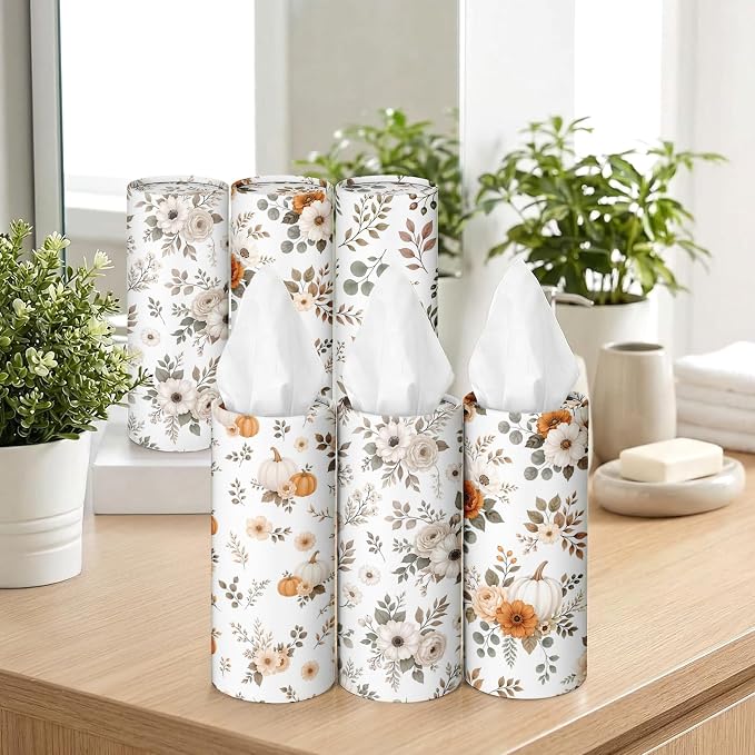 Arttown Car Tissue Holder for Cup Holder Facial Tissues 12 Pack Floral Fall | Autumn Bulk 3-Ply,Refillable Marble Print Cylinder Tissue Boxes,Fit Car Home Office School (600 Sheets Total,50 Sheets Each) - Image 7