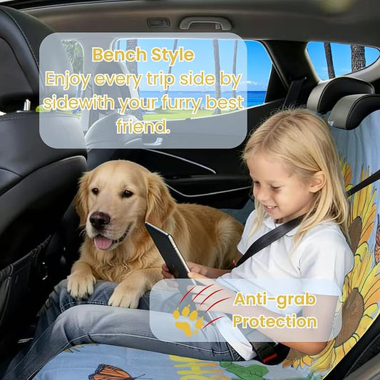 Waterproof Back Seat Cover for Dogs and Kids, Car Seat Protector Under Baby Car Seat, Child and Dog Car Seat Cover Blanket for Rear Bench(Sun Flower,Rear Bench Seat Towel) - Image 2