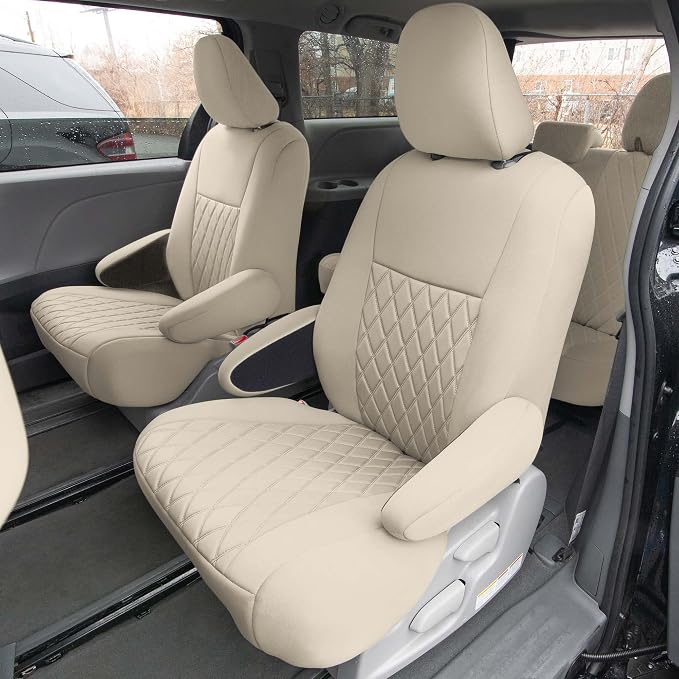 FH Group Custom Fit Car Seat Covers Specifically Made for 2011-2020 Toyota Sienna 7 Seater with Ultraflex Neoprene Water Resistant Automotive Seat Covers - 2nd Row Solid Beige - Image 7