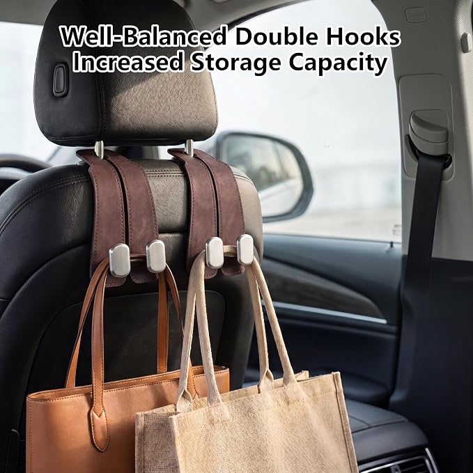 Car Seat Headrest Hooks for Purses & Shopping Bags, 2 Pack Suede Car Purse Hook, Double Hooks Secure Bags While Driving, Elegant & Durable, Simple to Install, Fits Handbags, Grocery Bags, Bottles. - Image 7
