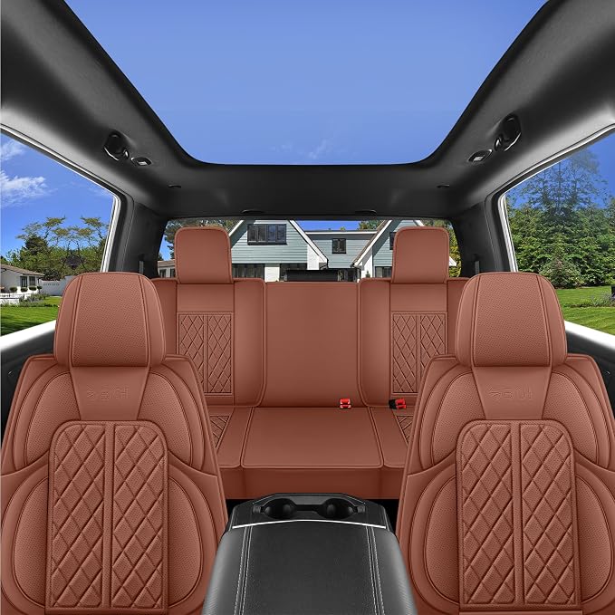 Car Seat Cover Custom Fit for Ford F150 2009-2026 Faux Leather Seat Cover Set Compatible with Regular Cab Super Cab Super Crew Pickup Truck Cushions (Brown, Full Set) - Image 7