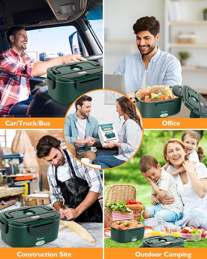Electric Lunch Box Food Heater 80W for Adults, Portable Food Warmer Heated Lunch Box for Car Truck Work with 1.5L Stainless Steel Container Fork & Spoon 12/24/110V Lonchera Eléctrica Portátil - Image 7