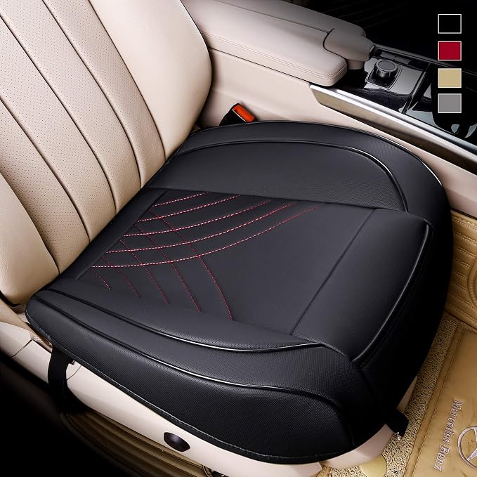 kingphenix Car Seat Cover, PU Leather Front Bottom Seat Protector | Front Bottom Seat Protector, Non-Slip Backing, Edge Coverage and Easy Installation for Sedan, SUV, Truck & Van, Black&Red - Image 7