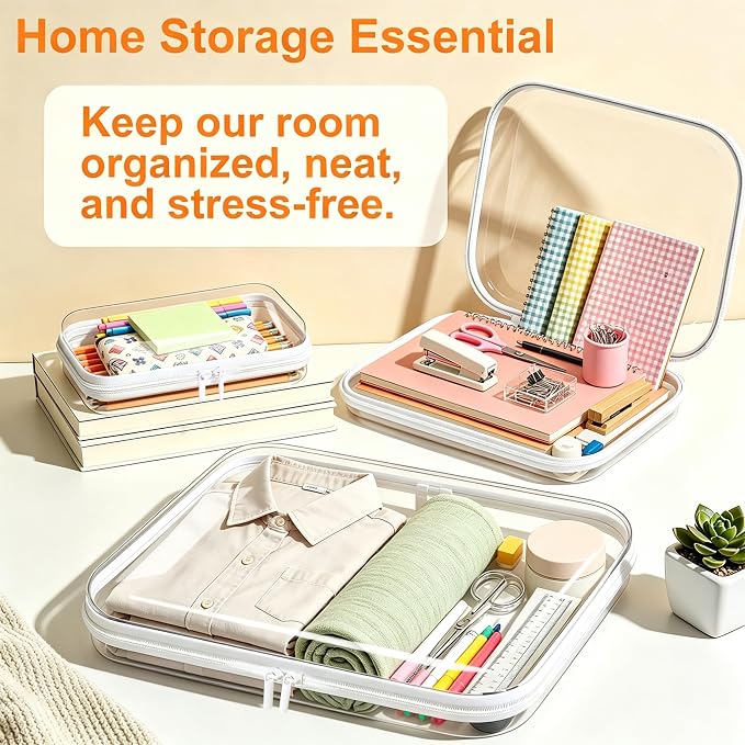 Clear Hard Shell Zipper Case, Crush-Proof Clear Zipper Pouches, TSA Approved Travel Toiletry Bag, Waterproof Makeup Bag & Diaper Bag, Organizer Bins for Toy Storage, Travel Accessories 3M-White - Image 7