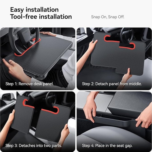 YONZEE 2-in-1 Car Steering Wheel Desk Tray & Car Seat Gap Filler Organizer – Foldable Carbon Fiber Look Table for Laptop, Eating, Writing – for Standard Round Steering Wheels - Image 2