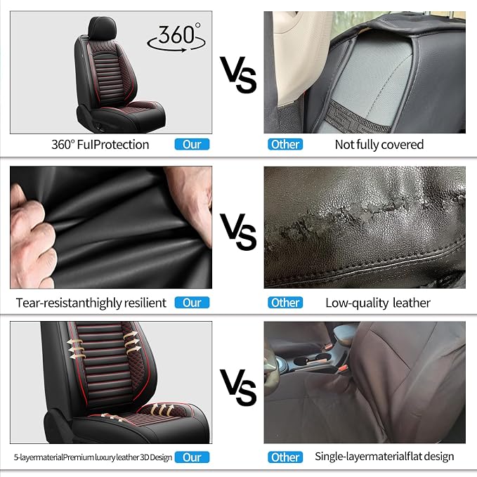 Fit Frontier Car Seat Covers for Nissan Frontier 2009-2026 - Upgraded Premium Waterproof & Breathable Leather, Airbag Compatible, All-Weather Seat Cushion Protector (2 Front/Black+Red) - Image 8