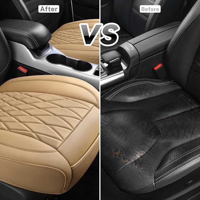 CAR PASS 2 Pack Leather Front Car Seat Covers, Bottom Seat Covers Full Wrapped with Storage Pocket, Anti-Slip Leather Seat Protectors,Waterproof Seat Cushion Universal Fit Sedan SUV Truck, Light Beige - Image 6
