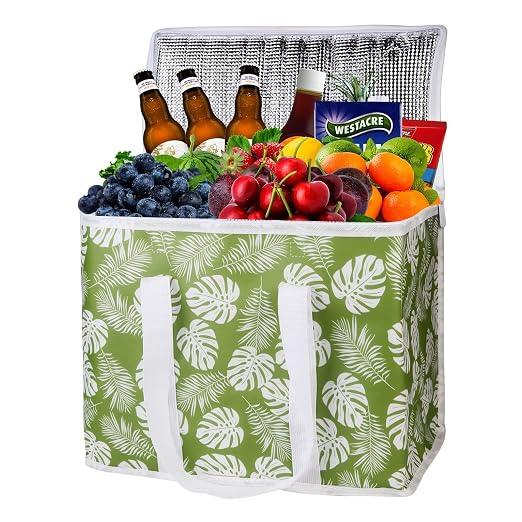 musbus 2-Pack extra Insulated Grocery shopping bag, large Green leaf, kitchen foldable reusable bags groceries,Sturdy zipper,Collapsible,tote,cooler,for transport women,Durable carrier - Image 6
