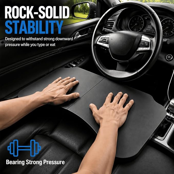 Car Desk Tray Table for Passenger Seat, Foldable Laptop Desk for Work, Eating, or Travel, PU Leather Surface Easy to Clean, Fits Front or Back Seat, Portable Car Table for Road Trips - Image 7