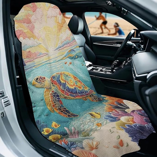Coral Print Car Seat Towel Covers Front Seats Sea Turtle Print Automotive Seat Covers with Storage Bag Multi-Purpose Absorbent Microfiber Towels - Image 2