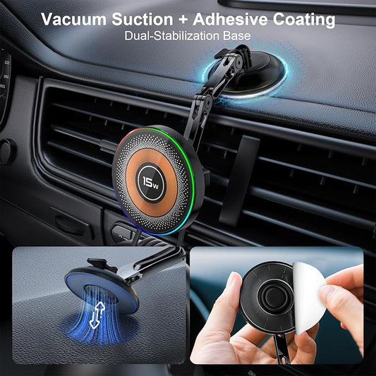 ZBF Magnetic Phone Holder for Car,15W Wireless Fast Charging for MagSafe Car Mount Vacuum Suction Cup Dashboard Windshield Phone Mount for Car 360°Adjustable Magnetic Mount for Women Men iPhone 17/16 - Image 2