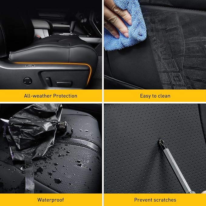 Super Cover for Toyota Tundra Seat Covers 2014-2021 (CrewMax only), Full Covered Leather Seat Protectors for Tundra 2021 2020 2019 2018 2017 2016 2015 2014 Truck Car Accessories with Carbon Fiber - Image 8