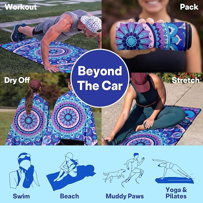 2 Pack Car Seat Towel Covers for Gym, Front Seats, Mandala | Mandala Sweat Protector for Front Seats Premium Thickened with Elastic Strap Breathable & Quick Dry Machine Washable Running - Image 7