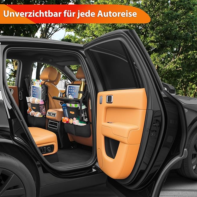 SURDOCA Backseat Car Organizer with Foldable Tray for Kids & Adults – NEW MODEL Seat Storage with Touchable Tablet Pocket, Roadtrip Essentials – Fits Most Vehicles - Image 6