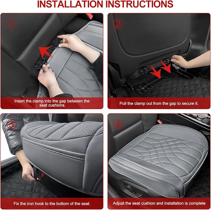 BOPUOVRE 1-Pack Leather Front Car Seat Covers | Bottom Car Seat Covers Fully Wrapped, Non-Slip and Waterproof, Fits Most Vehicles Gray - Image 7