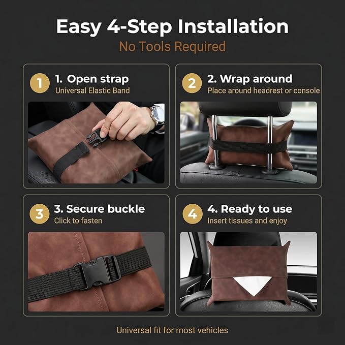 1 PC Car Tissue Holder, Soft-Leather Car Napkin Holder for Seat Back Armrest, Easy Access While Driving, Universal for Most Cars, Trucks, SUVs (Brown #1) - Image 7