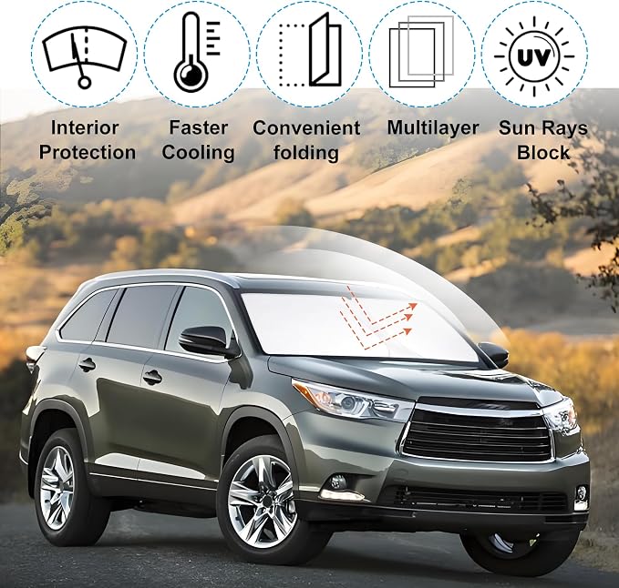 Front Windshield Sun Shade Foldable Car Front Window Sun Shade Windshield Shade Custom Fit for 2014-2019 Toyota Highlander Block UV Rays Accessories Heat Keep Cooler - Image 7