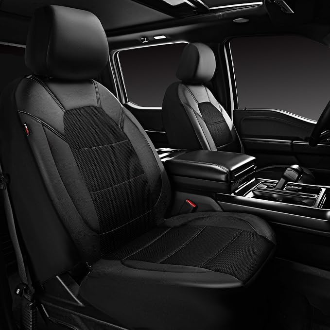 CAR PASS Universal Leather Two Front Seat Covers,Sport seat Covers fits Most Cars, SUVs, Trucks, and Vans Airbag Compatible (Black and Black) - Image 9