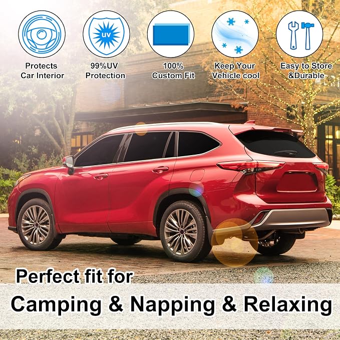 TINGLU Window Shades 8PCS for Toyota Highlander 2020-2026 Accessories Car Side Full Windows Rear Triangular Windshield Sun Shade Sun UV Rays & Privacy Protection for Camping,Napping,and Relaxing - Image 6
