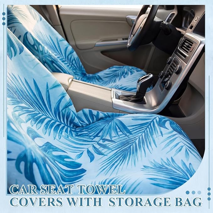 2 Pack Car Seat Towel Covers, 63 x 32 Universal Non Slip Microfiber Sweat Protector for Gym Running Swimming Yoga, Washable Bucket Seat Covers for Cars Trucks SUVs(Tropical Leaves) - Image 6