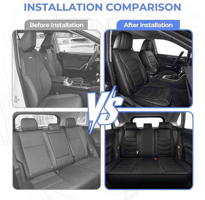 1:1 Custom Car Seat Covers Fit for Toyota RAV4 2019-2025 2026 | Fit for RAV 4 LE, XLE, XLE Premium, Limited Full Set Faux Leather Waterproof Seat Protectors(5-Seater, Black) - Image 9