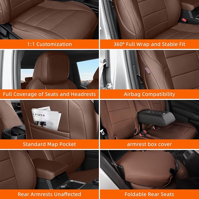 Ranaya Custom Fit Lexus Seat Covers for Lexus GX460 2012–2023 | for Base,Premium,Luxury,7-Passenger Full Set,(Fits 2nd Row Bench Seat),Waterproof Leatherette,Pet & Kid Friendly,Brown - Image 9