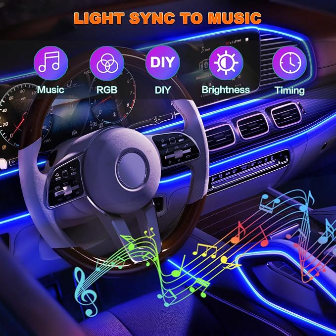 Jushope Car LED Lights, Interior Car Lights with Wireless APP/RF Remote/Button Control, Car Ambient Lighting Kit with 236" Integrated Molding Fiber Optic RGB Sync to Music (USB) - Image 7