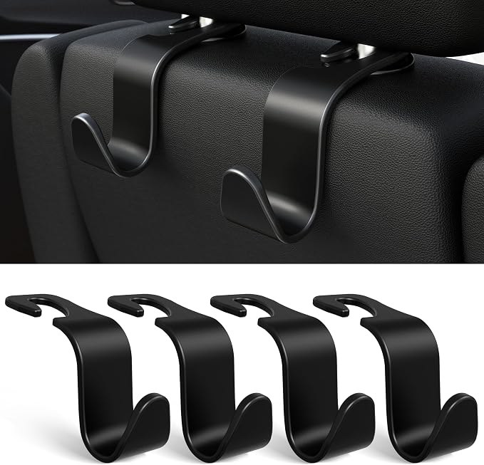 4-Pack Car Headrest Hooks Holds 55lbs Seat Storage Organizer for Bags | Durable ABS Material, 360° Rotating, Car Hanger for Backpack Umbrella Water Bottle Coat Purses Handbags Groceries, Black - Image 8