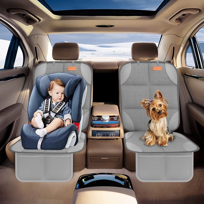 SMART ELF 2 Pack Car Seat Protector-600D Fabric Waterproof (Light Grey) | Baby/Pets for Child Car Seat with Thicily Padded and Non-Slip Backing Mesh Pockets, Universal Size - Sedan SUV Truck - Image 9