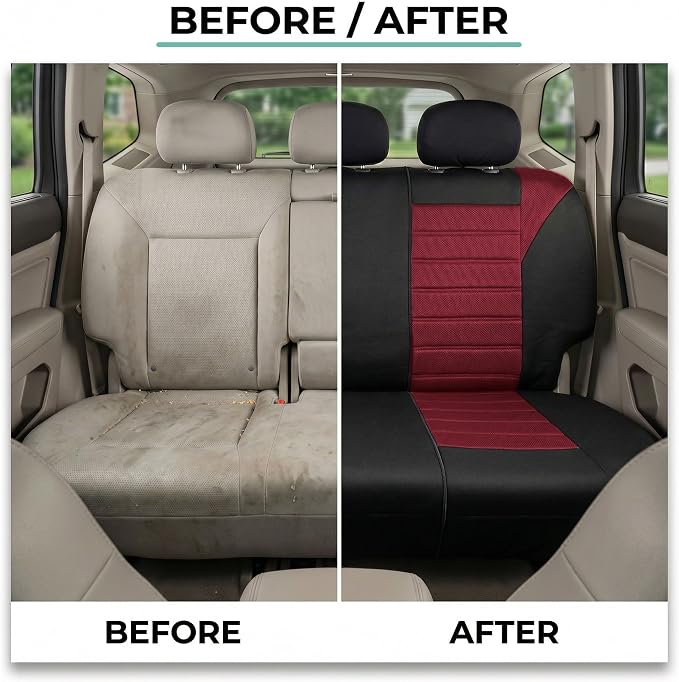 FH Group Automotive Car Seat Covers Rear Set Premium 3D Air Mesh Seat Covers, Airbag Compatible and Split Bench Cover Universal Fit Interior Accessories for Cars Trucks and SUVs - Burgundy - Image 7