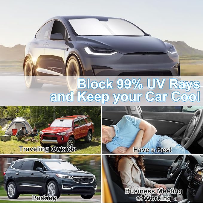 3PCS Car Window Shades Front Windshield Sun Shade Foldable Window Shade Custom Fit for 2016-2024 Tesla Model X Accessories Car Shades for Front Windows Anti-UV Rays Block Heat - Image 6