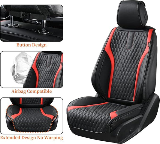 Coverado Front Seat Covers, 2PCs Seat Covers for Cars, Car Seat Cushion Waterproof Leather Car Seat Protector, Driver Seat Cover Universal Fit for Most Sedans SUV Truck Black&Red - Image 2