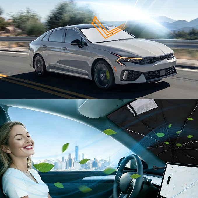 Windshield Sun Shade Umbrella for 2021-26 ki-a K5/2020-26 Hyun-dai Sonata | Full covered for windshield, Block UV Rays, Heat Reduction, Easy to install, Durable & Fold Up Small - Image 6