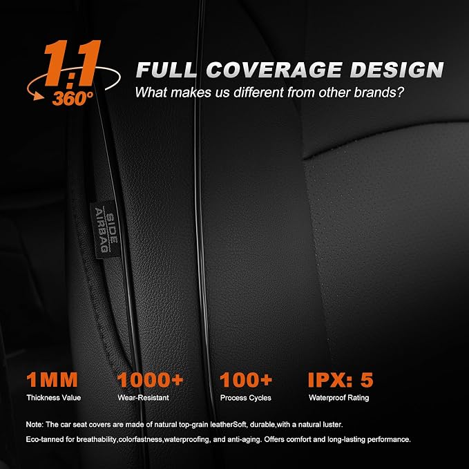 Custom Fit Car Seat Covers for Honda Accord 2018-2022 | EX-L,Touring,Sport,EX,Hybrid(Not for LX)--Faux Leather Waterproof Airbag Compatible Accord Seat Covers Full Set Black - Image 9