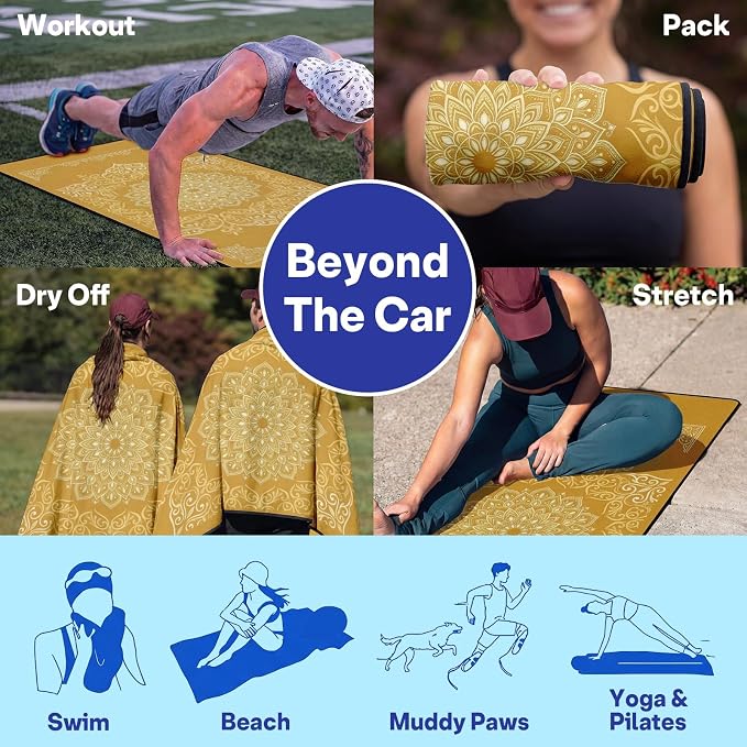 2 Pack Car Seat Towel Covers for Gym, Front Seats, Mandala Gold | Ethnic Sweat Protector for Front Seats Premium Thickened with Elastic Strap Breathable & Quick Dry Machine Washable Running - Image 7
